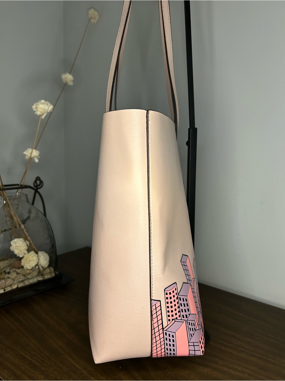 Kate Spade City Skyline Large Tote Bag Pink NYC Print Matching Pouch - Picture 8 of 16